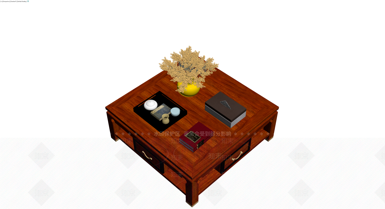 新中式实木茶几及摆件组合3D模型下载【ID:1229944817】