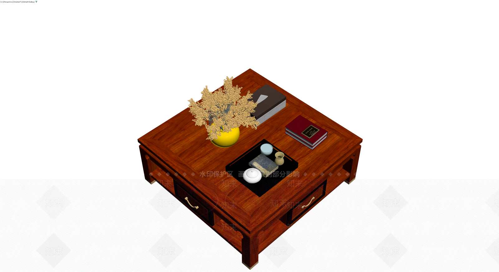 新中式实木茶几及摆件组合3D模型下载【ID:1229944817】