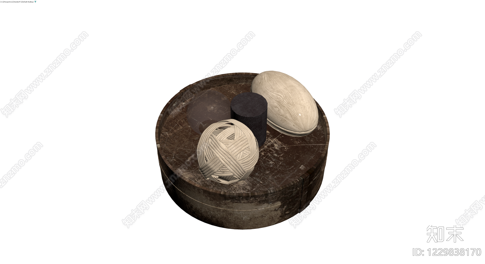 圆形大理石茶几及摆件3D模型下载【ID:1229838170】
