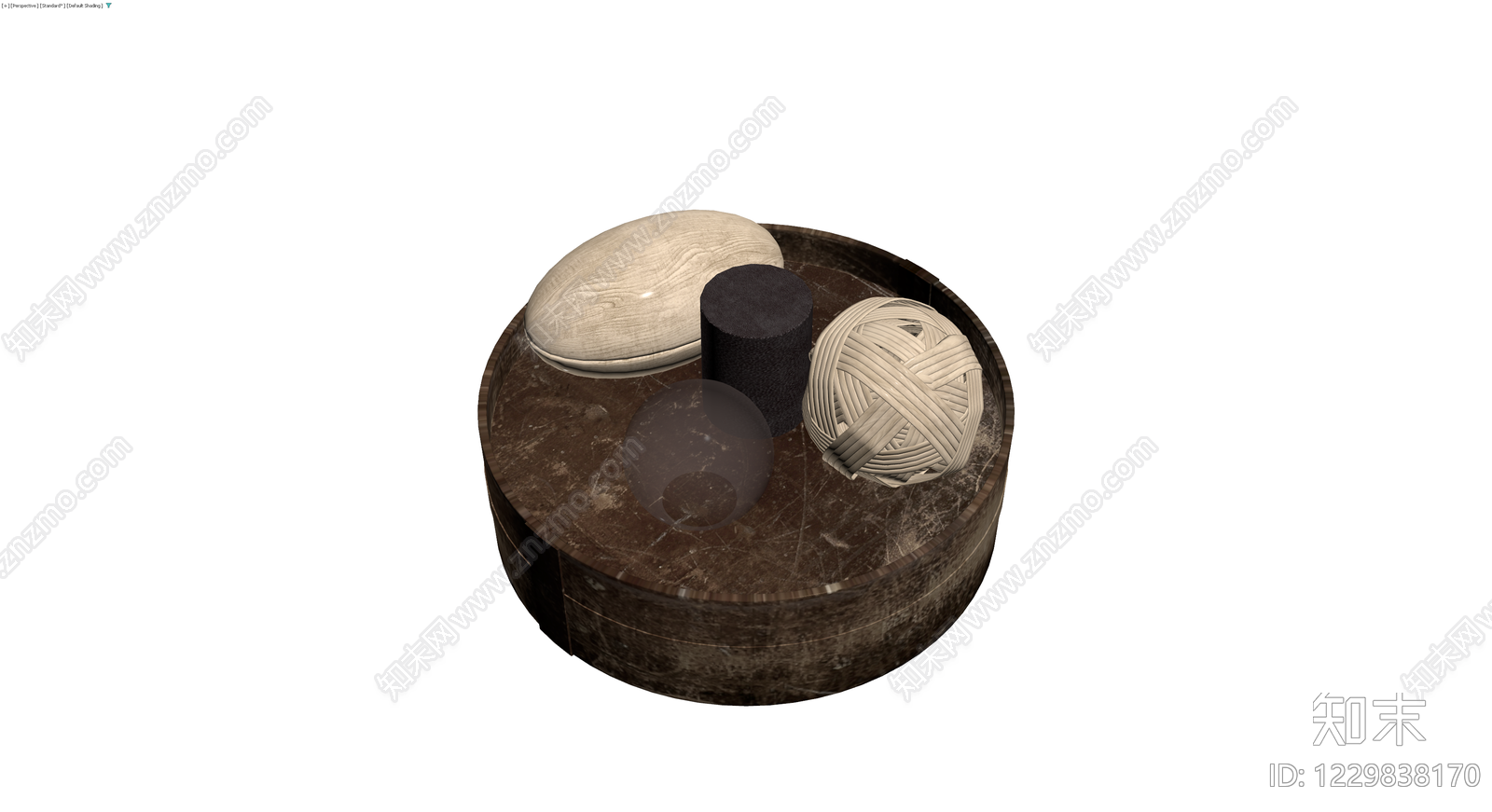 圆形大理石茶几及摆件3D模型下载【ID:1229838170】