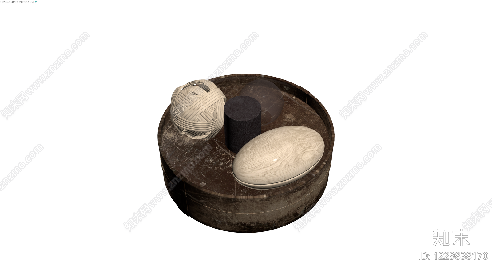 圆形大理石茶几及摆件3D模型下载【ID:1229838170】