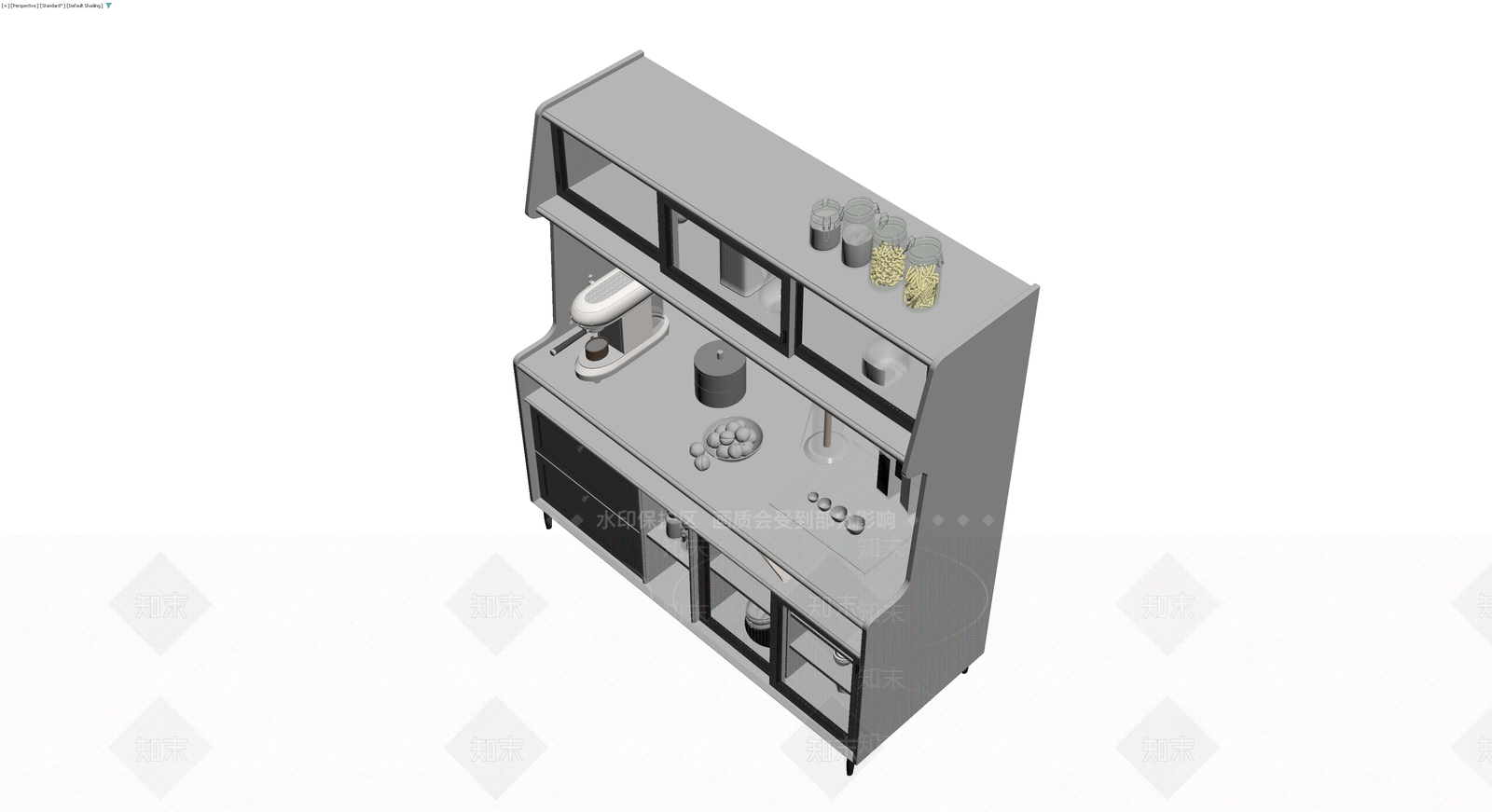 灰色多功能厨房储物柜3D模型下载【ID:1229621697】