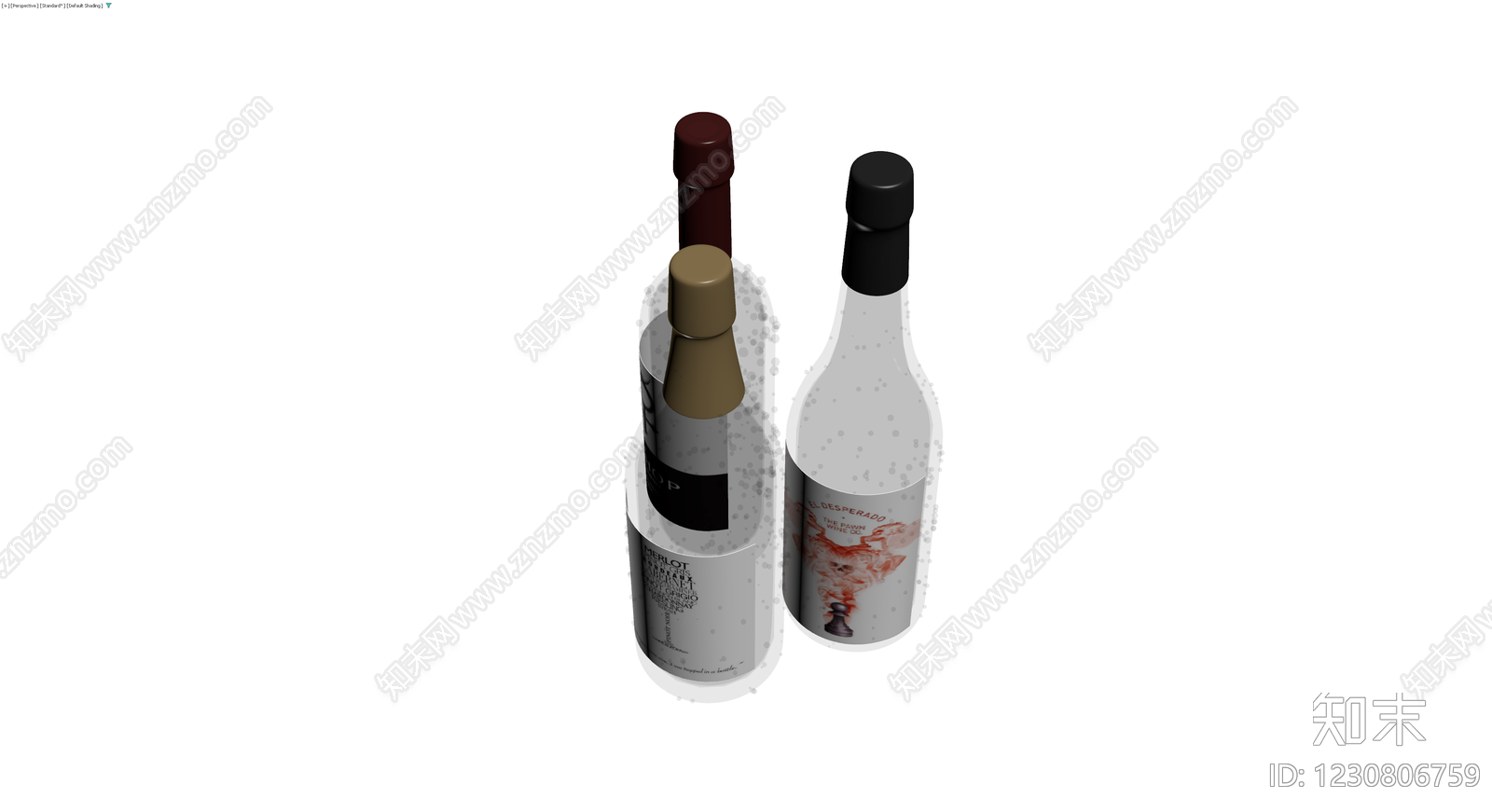 三款红酒瓶组合3D模型下载【ID:1230806759】
