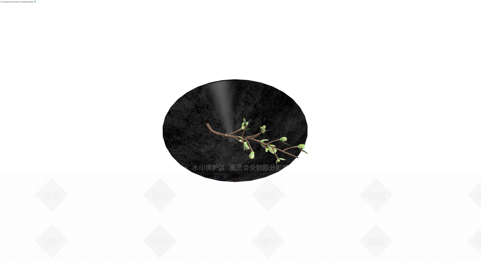 黑色碗状器皿与植物组合3D模型下载【ID:1230445553】