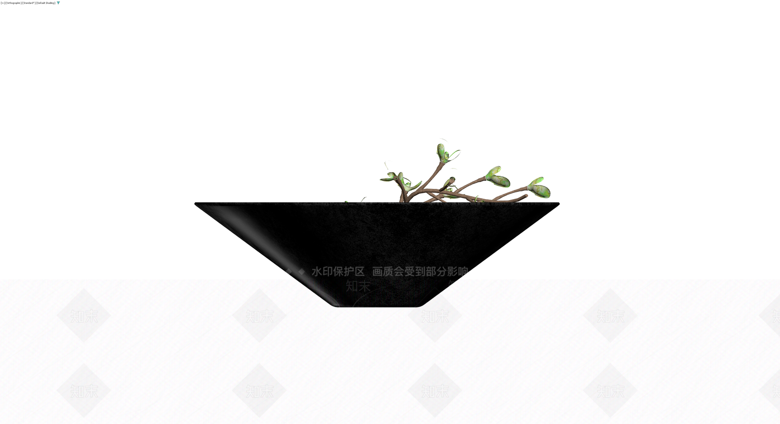 黑色碗状器皿与植物组合3D模型下载【ID:1230445553】