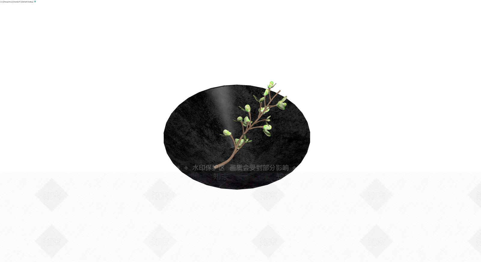 黑色碗状器皿与植物组合3D模型下载【ID:1230445553】