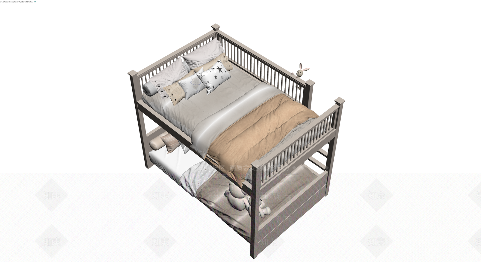 灰模儿童双层床模型3D模型下载【ID:1230468809】