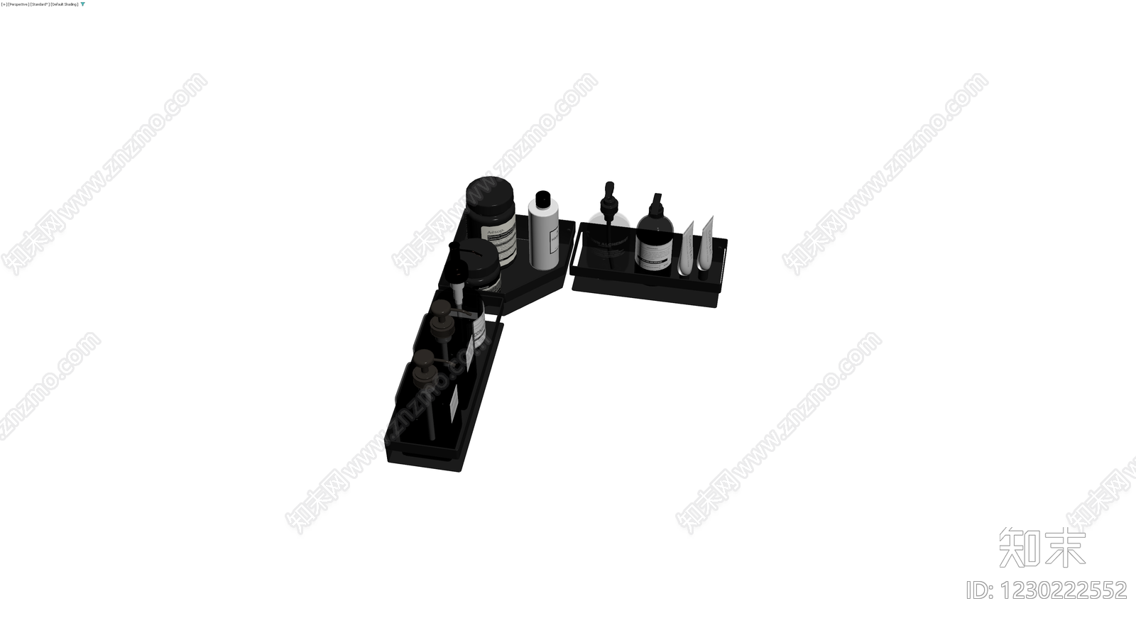 黑色置物架及洗护用品组合3D模型下载【ID:1230222552】