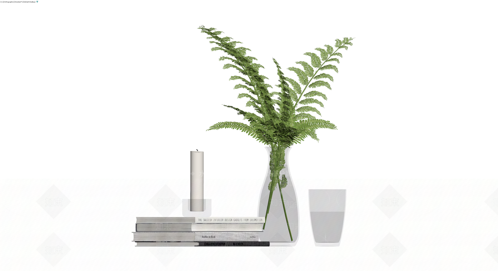 书籍花瓶水杯组合3D模型下载【ID:1229639974】