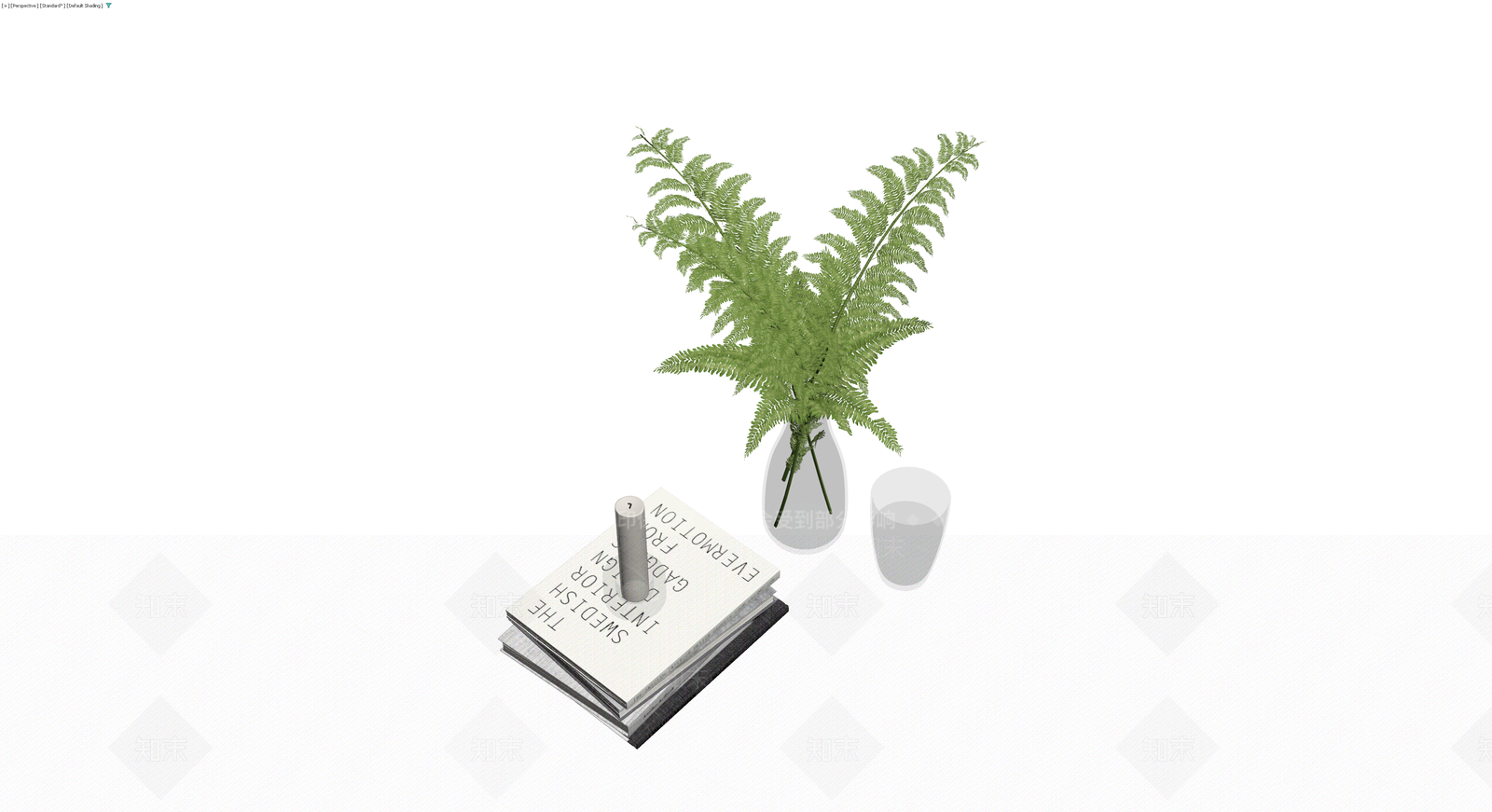 书籍花瓶水杯组合3D模型下载【ID:1229639974】