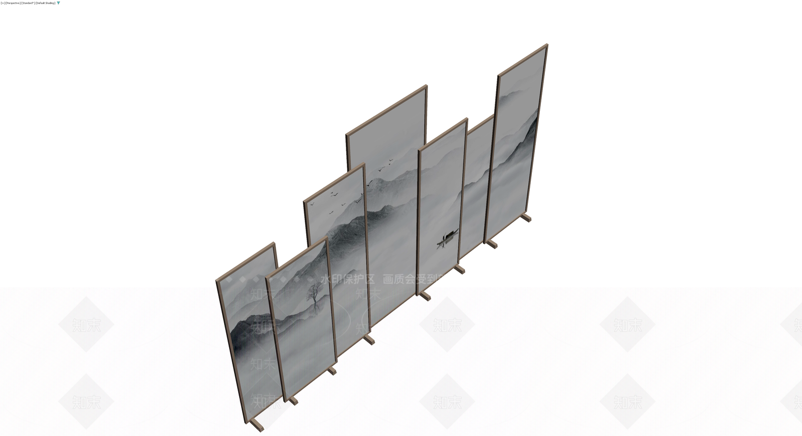 水墨山水屏风组合3D模型下载【ID:1230614276】