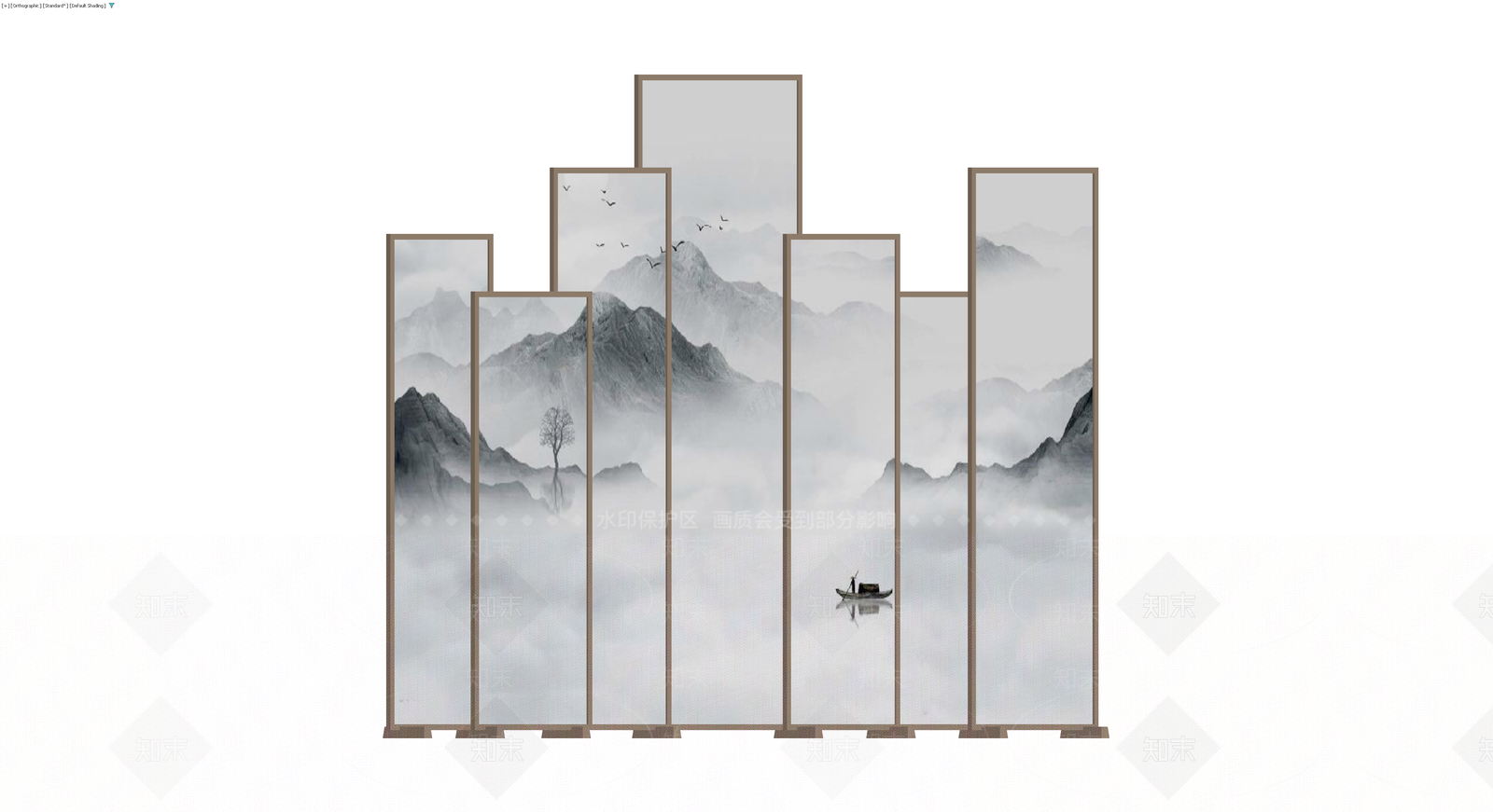 水墨山水屏风组合3D模型下载【ID:1230614276】