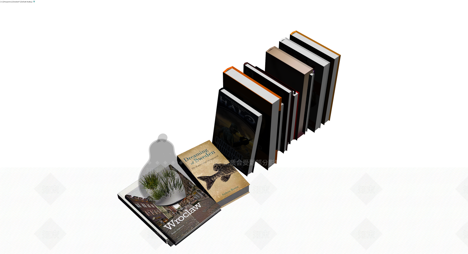 书籍与花瓶组合摆件3D模型下载【ID:1229619382】