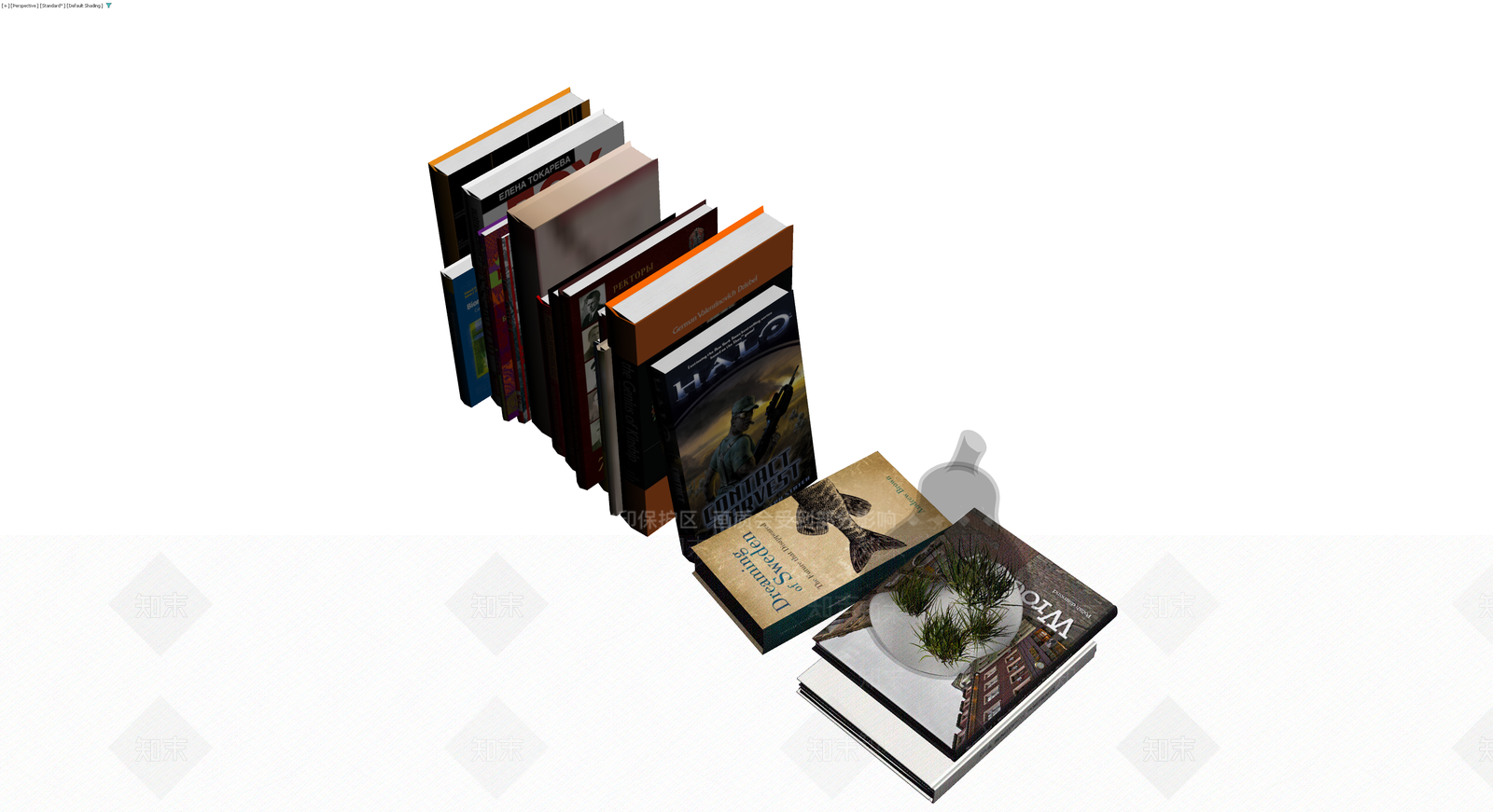 书籍与花瓶组合摆件3D模型下载【ID:1229619382】