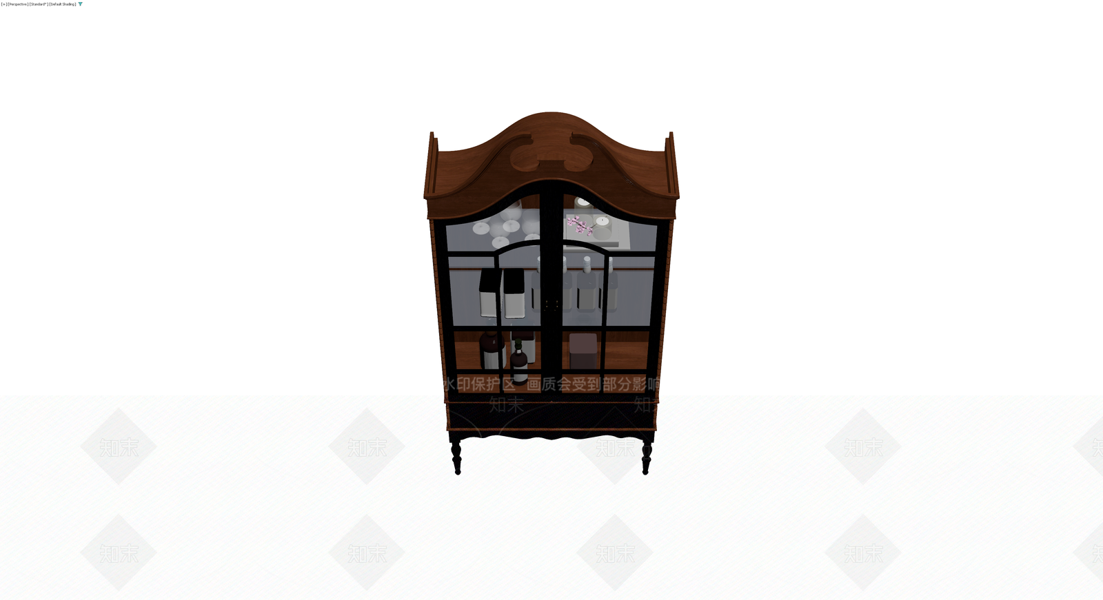 深色木质展示柜含藏品3D模型下载【ID:1230375480】