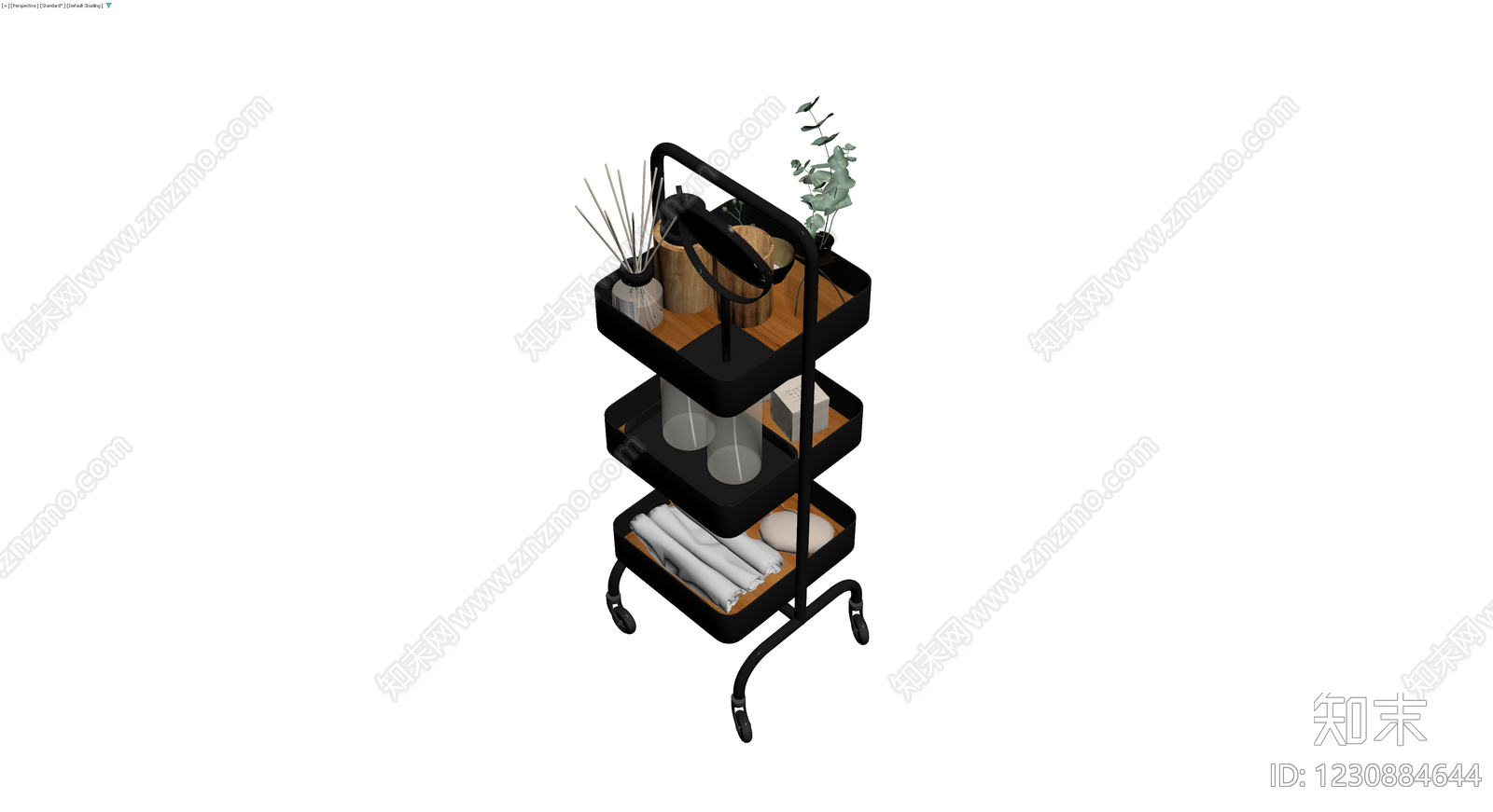 黑色三层置物架组合3D模型下载【ID:1230884644】