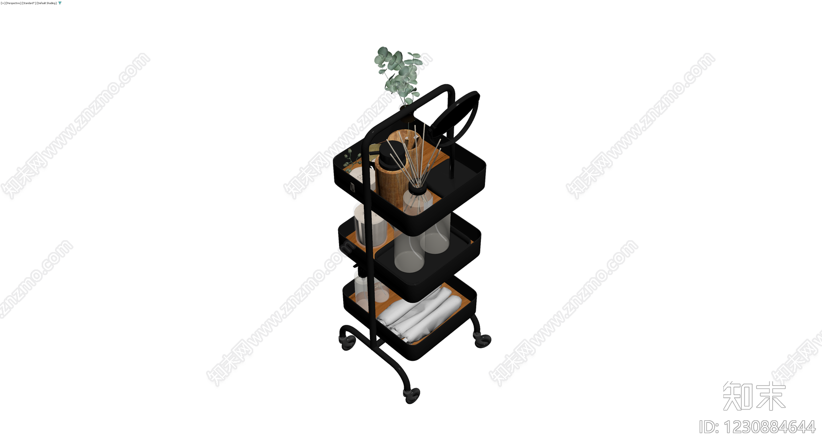 黑色三层置物架组合3D模型下载【ID:1230884644】
