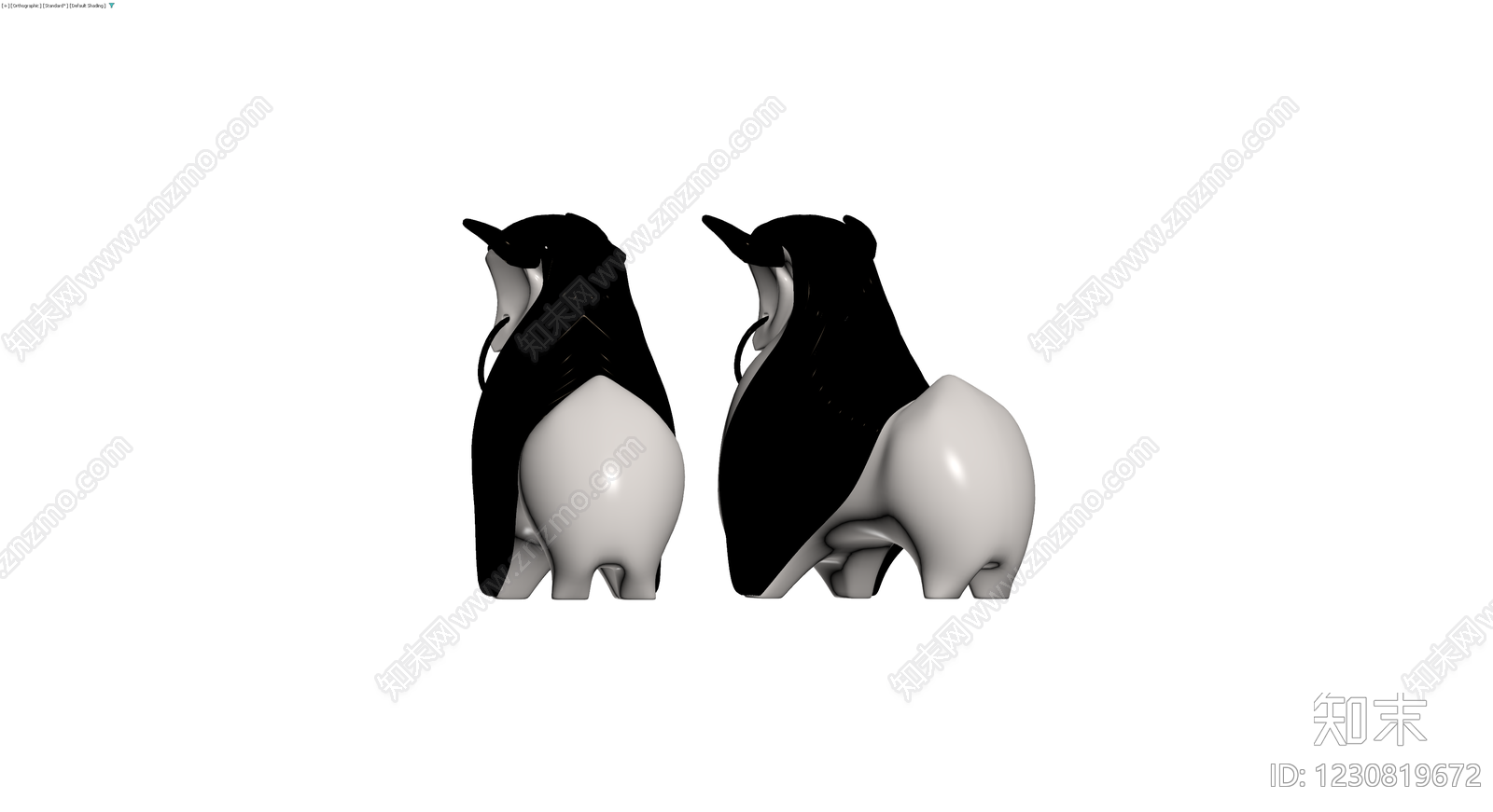黑白风格公牛雕塑3D模型下载【ID:1230819672】