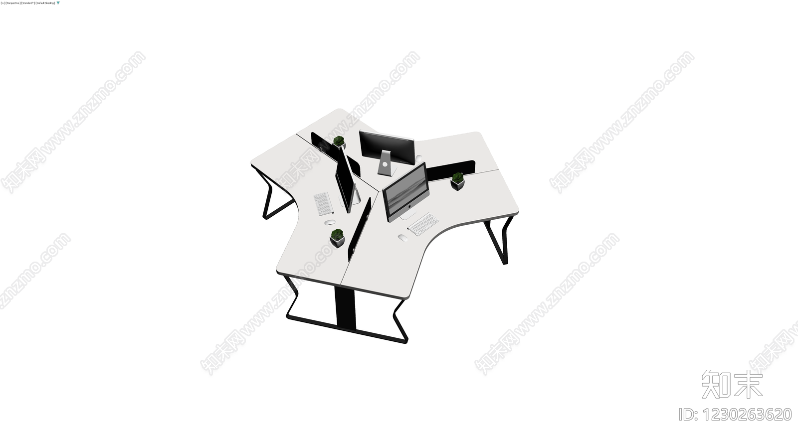 现代四人位办公桌组合3D模型下载【ID:1230263620】
