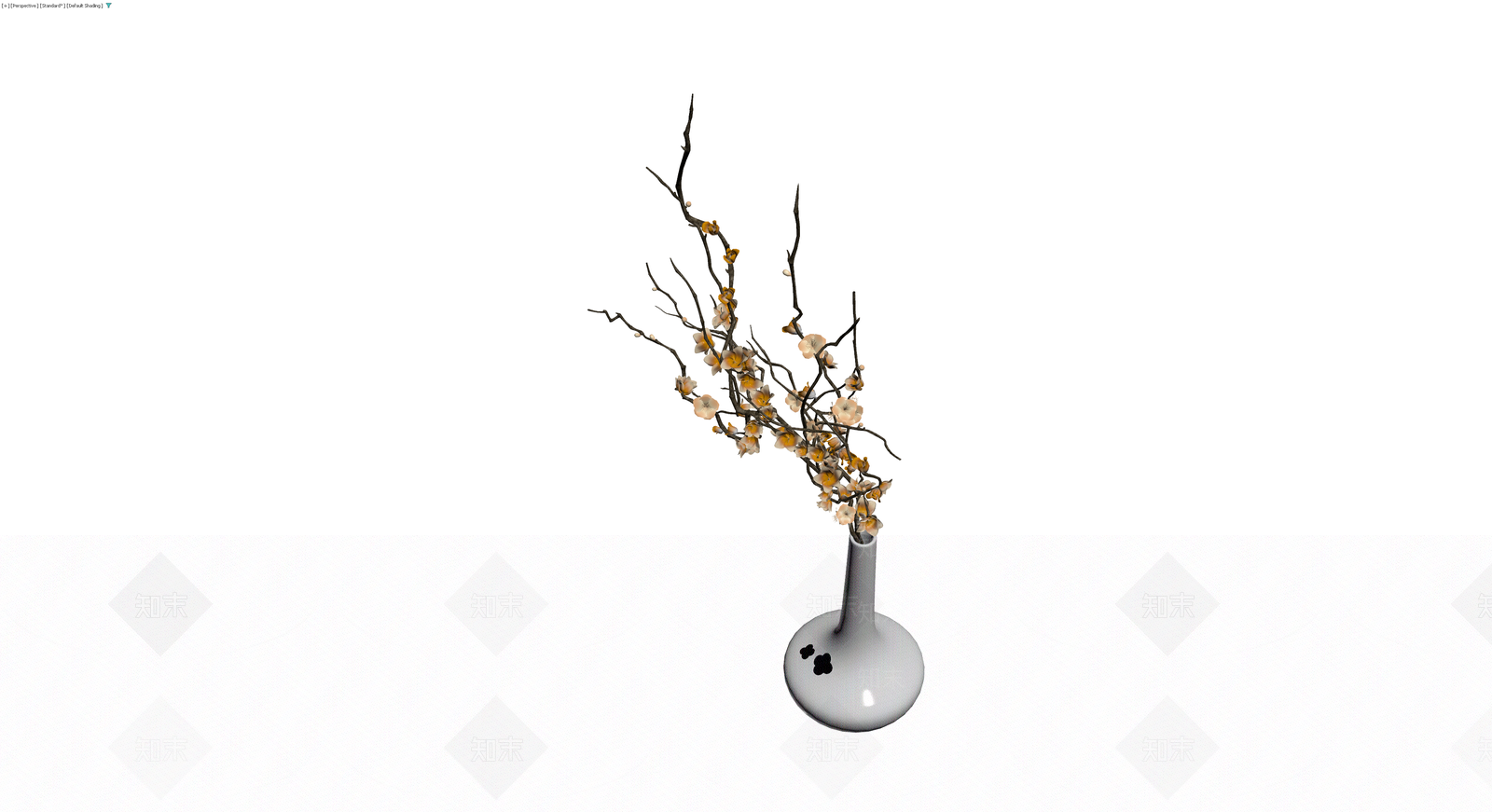 白色花瓶插梅花3D模型下载【ID:1229852795】