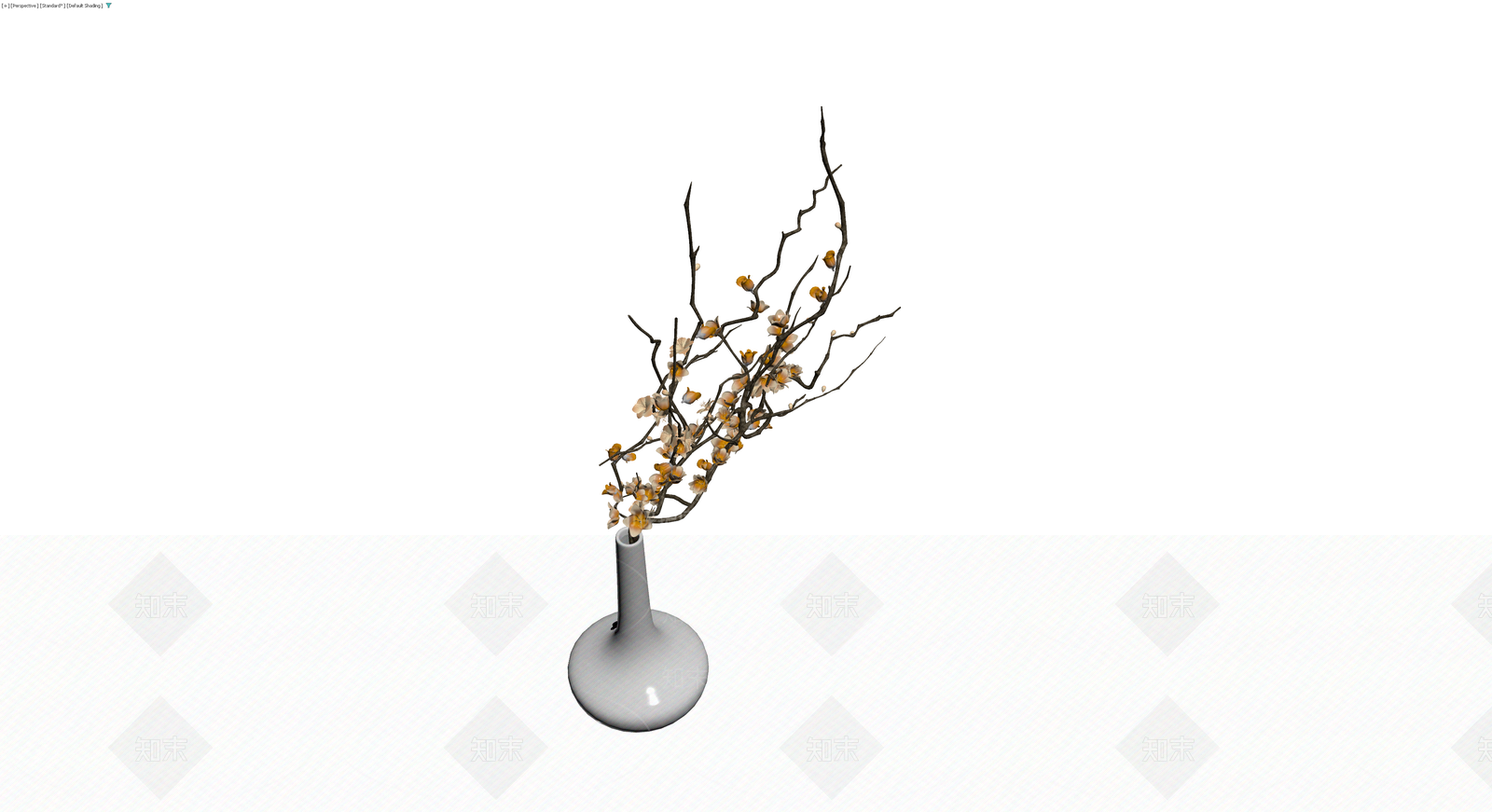 白色花瓶插梅花3D模型下载【ID:1229852795】
