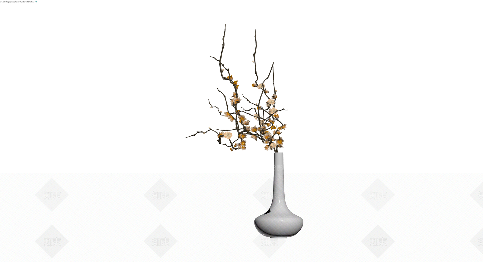 白色花瓶插梅花3D模型下载【ID:1229852795】