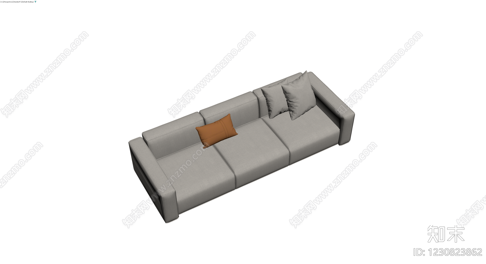 灰色三人位布艺沙发3D模型下载【ID:1230823862】
