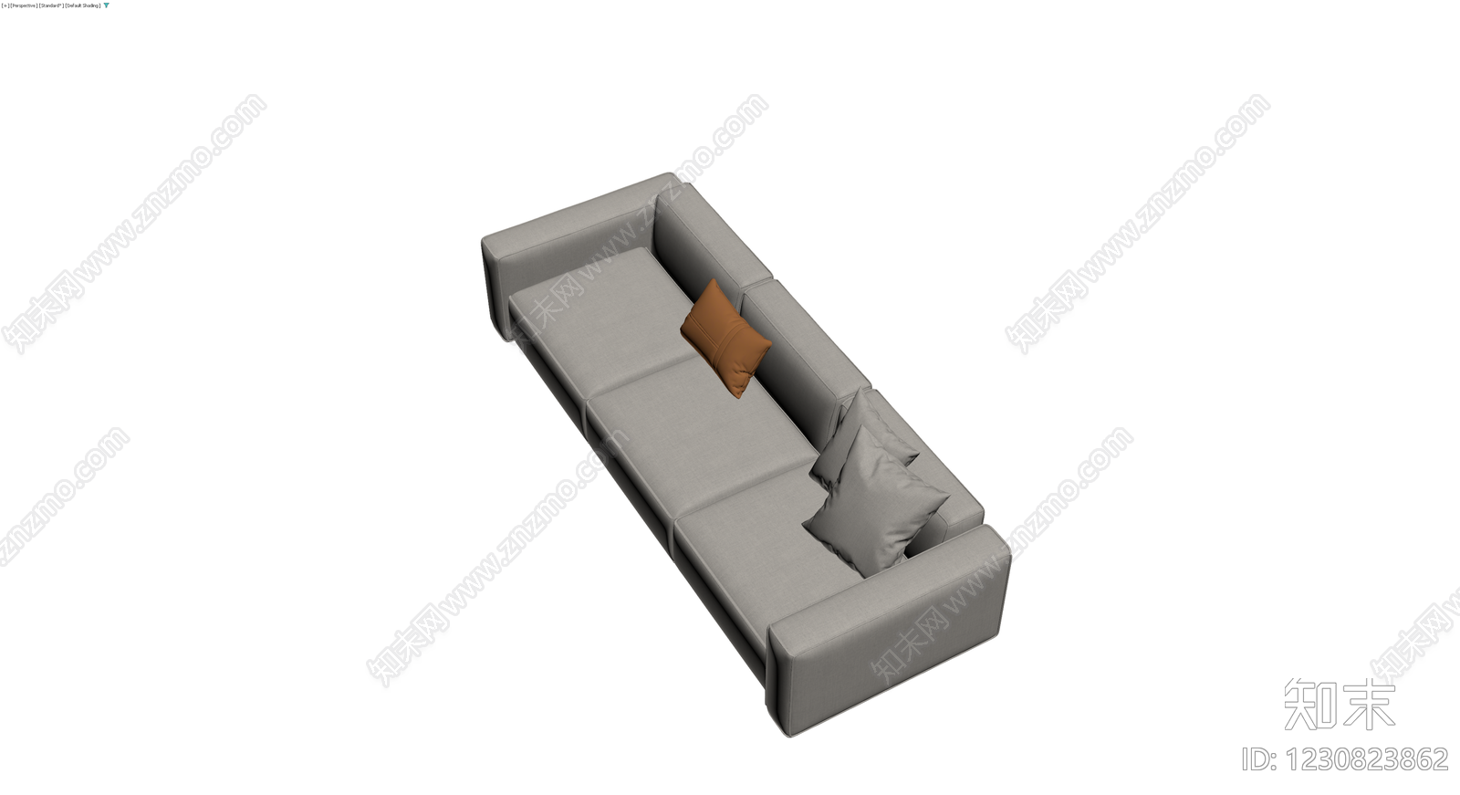 灰色三人位布艺沙发3D模型下载【ID:1230823862】