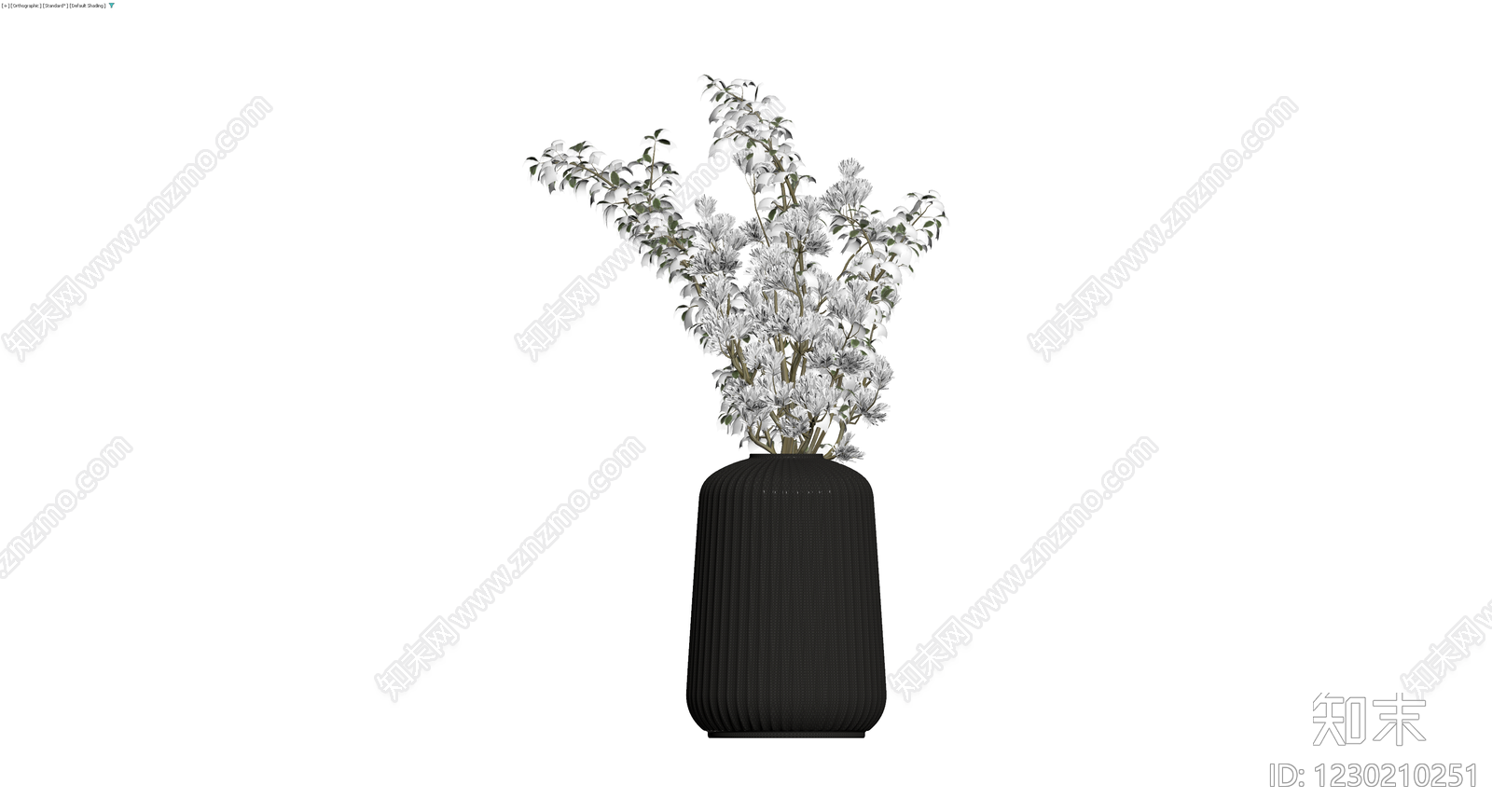 黑色纹理花瓶配花艺3D模型下载【ID:1230210251】