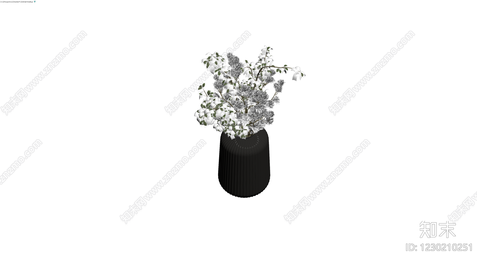 黑色纹理花瓶配花艺3D模型下载【ID:1230210251】