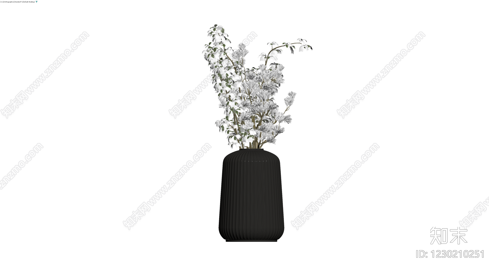 黑色纹理花瓶配花艺3D模型下载【ID:1230210251】