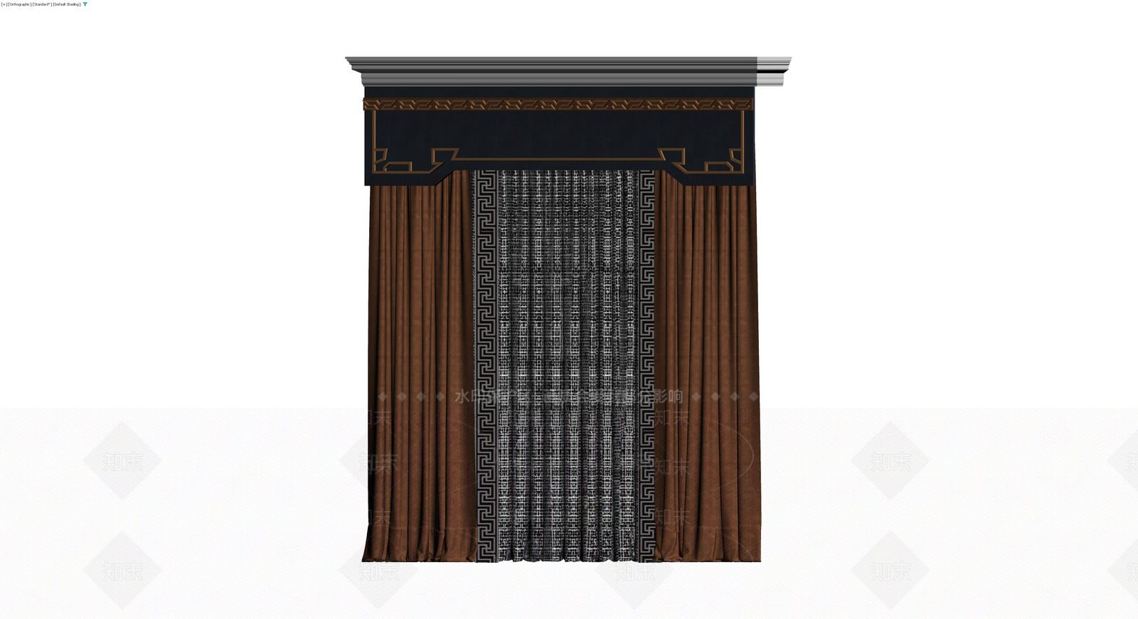 新中式风格落地窗帘组合3D模型下载【ID:1230551349】