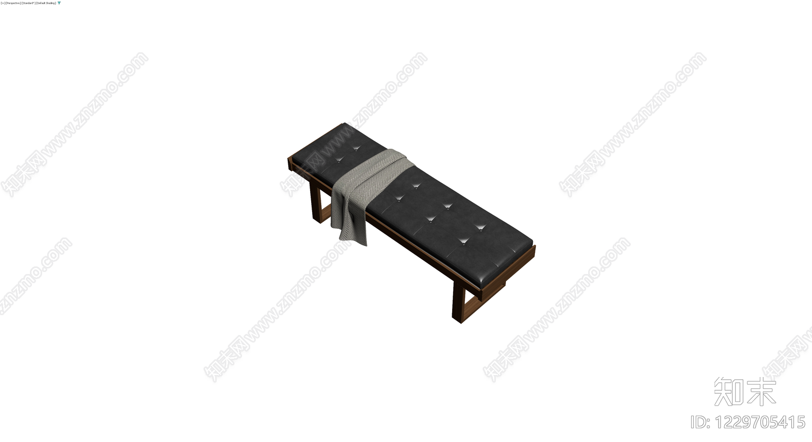 黑色软包长凳配毛毯3D模型下载【ID:1229705415】