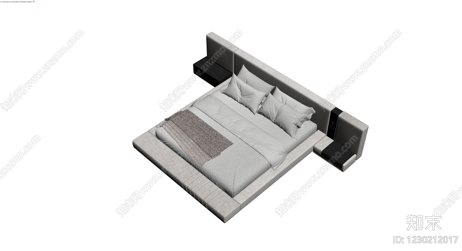 现代双人床带床头柜3D模型下载【ID:1230212017】