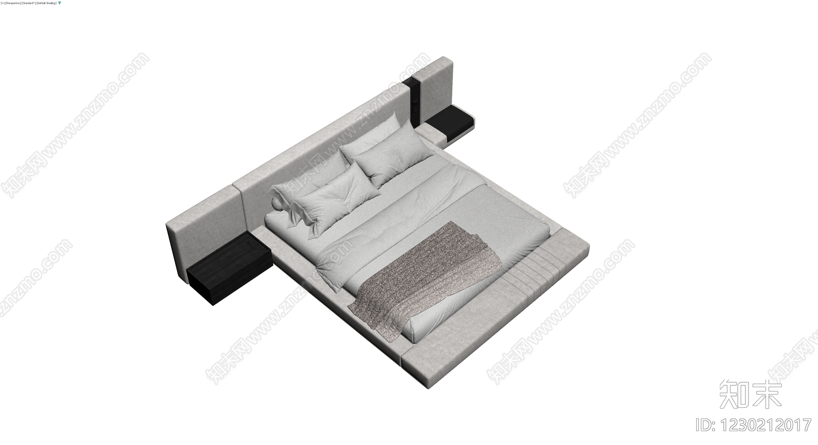 现代双人床带床头柜3D模型下载【ID:1230212017】