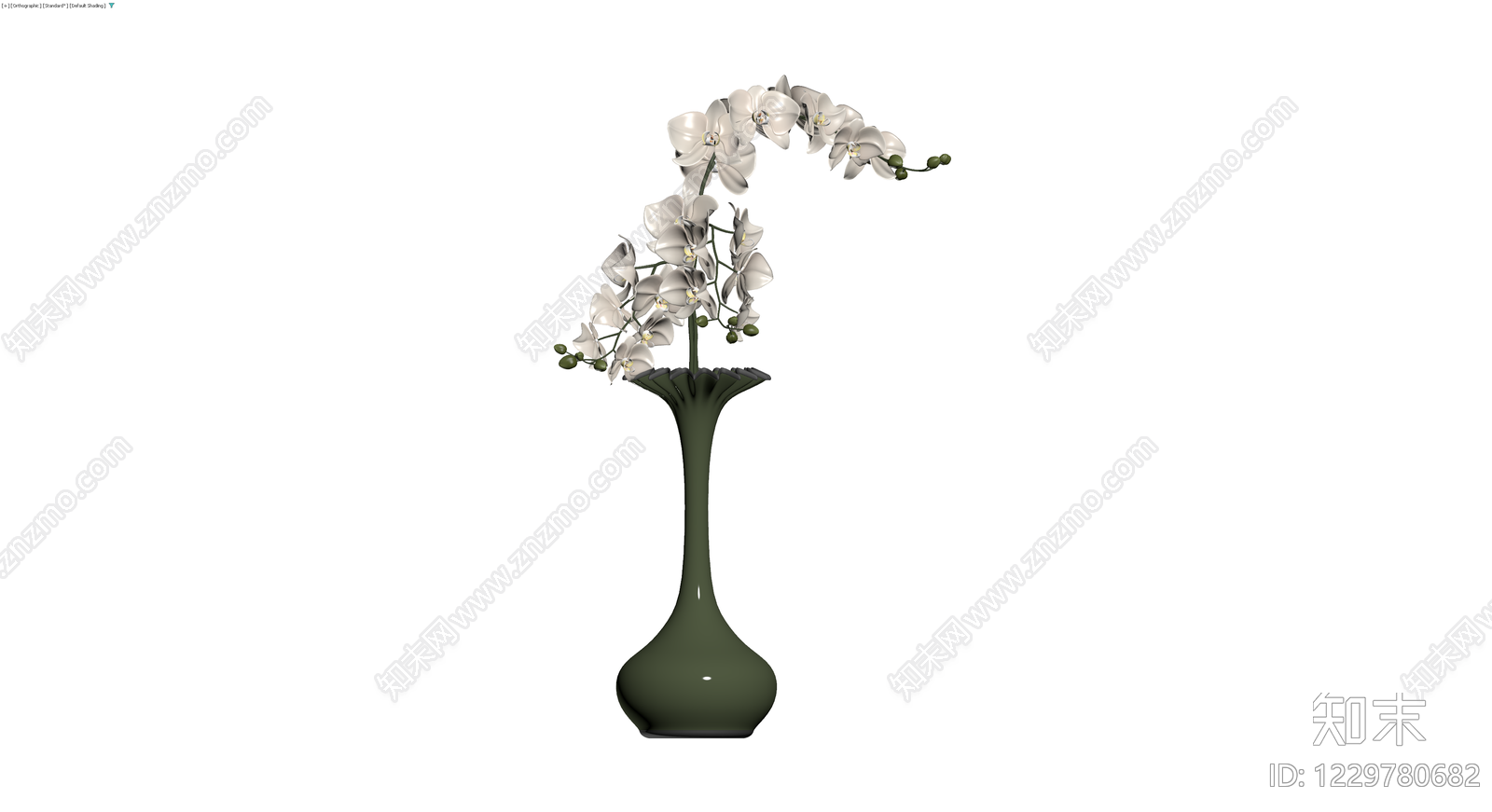 深绿花瓶配白色兰花3D模型下载【ID:1229780682】