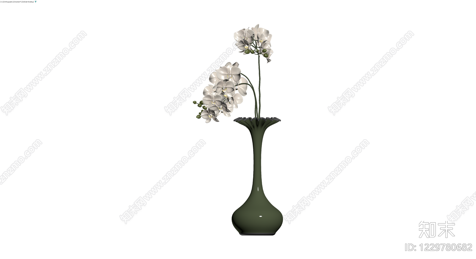 深绿花瓶配白色兰花3D模型下载【ID:1229780682】