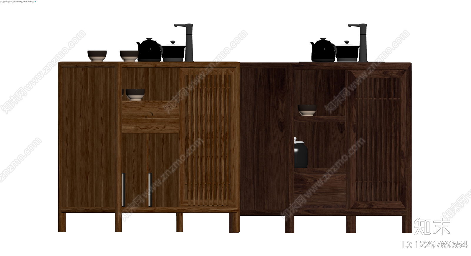 新中式实木茶柜组合3D模型下载【ID:1229769654】