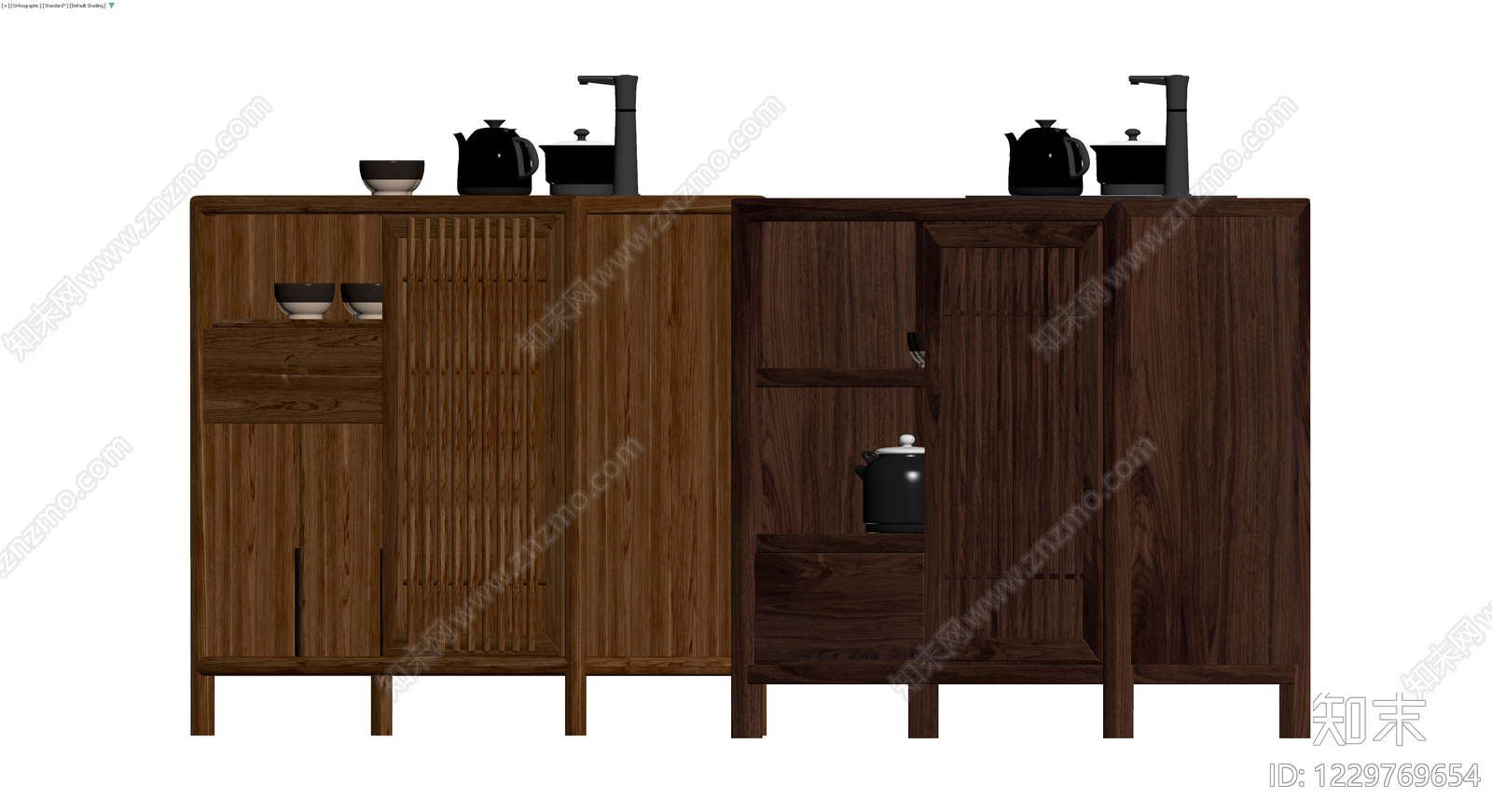 新中式实木茶柜组合3D模型下载【ID:1229769654】