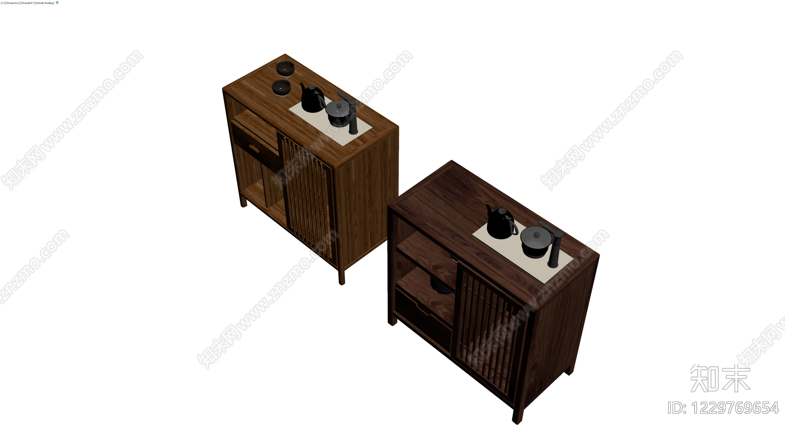 新中式实木茶柜组合3D模型下载【ID:1229769654】