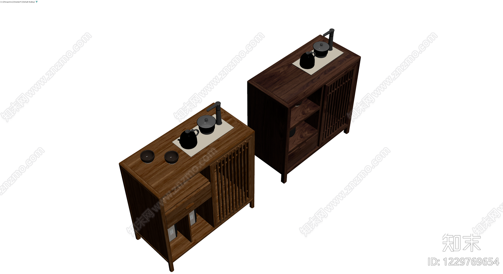 新中式实木茶柜组合3D模型下载【ID:1229769654】