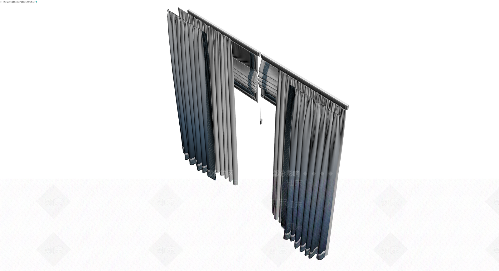 蓝白拼色窗帘组合3D模型下载【ID:1230129765】