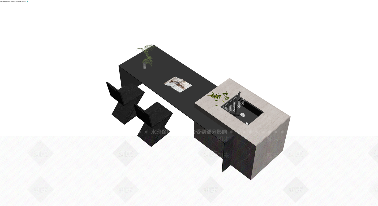 黑灰配色现代餐桌椅组合3D模型下载【ID:1230105999】