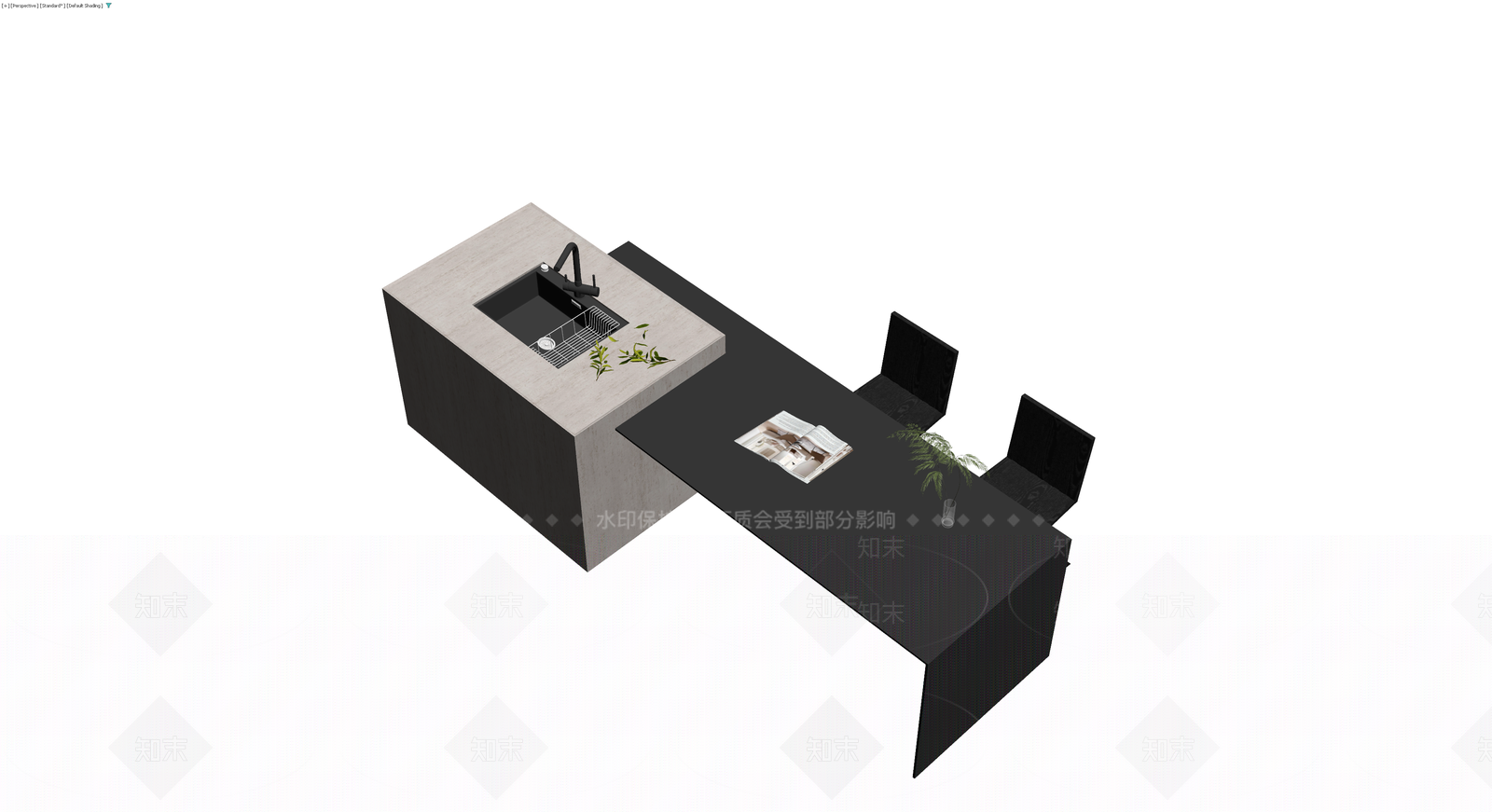 黑灰配色现代餐桌椅组合3D模型下载【ID:1230105999】