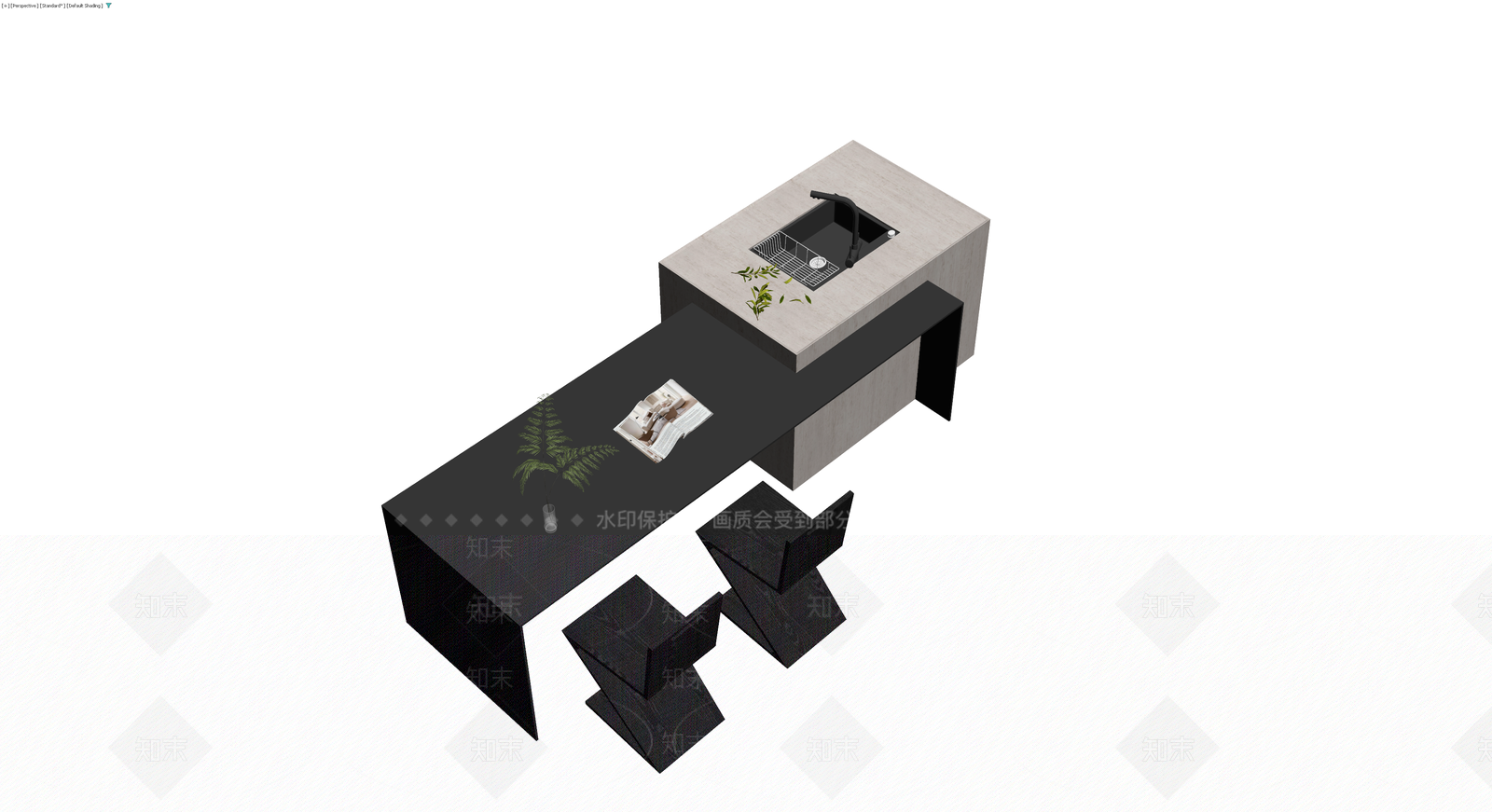 黑灰配色现代餐桌椅组合3D模型下载【ID:1230105999】