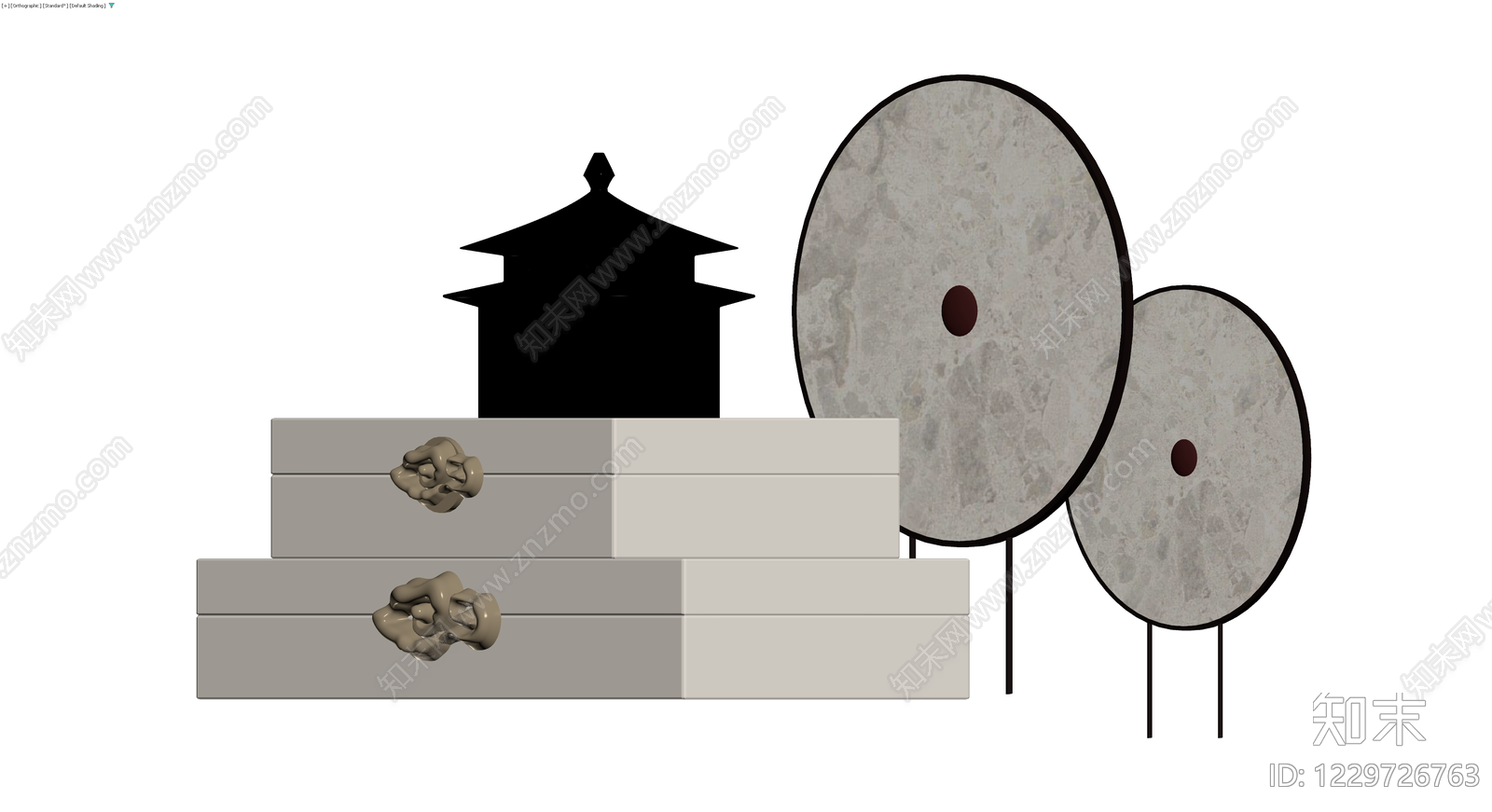 中式装饰柜及屏风组合3D模型下载【ID:1229726763】