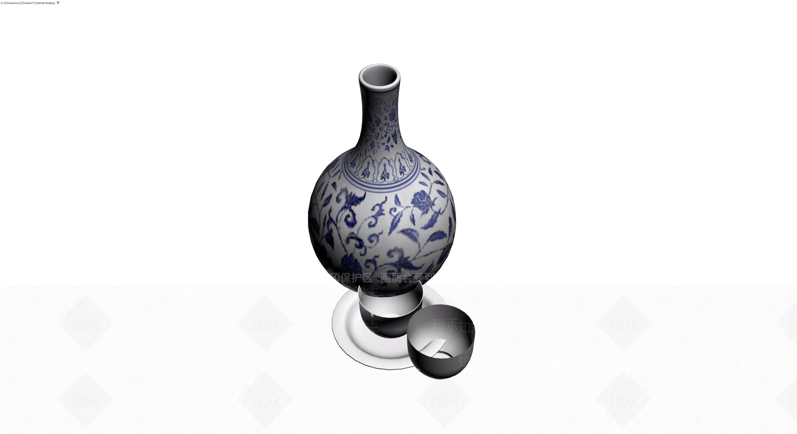 青花瓷酒瓶与酒杯组合3D模型下载【ID:1230342290】
