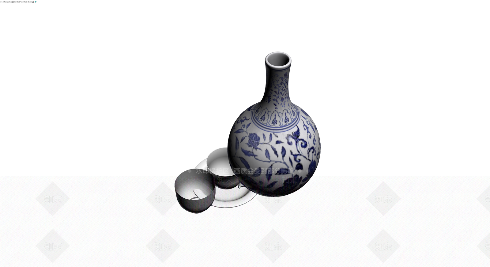 青花瓷酒瓶与酒杯组合3D模型下载【ID:1230342290】