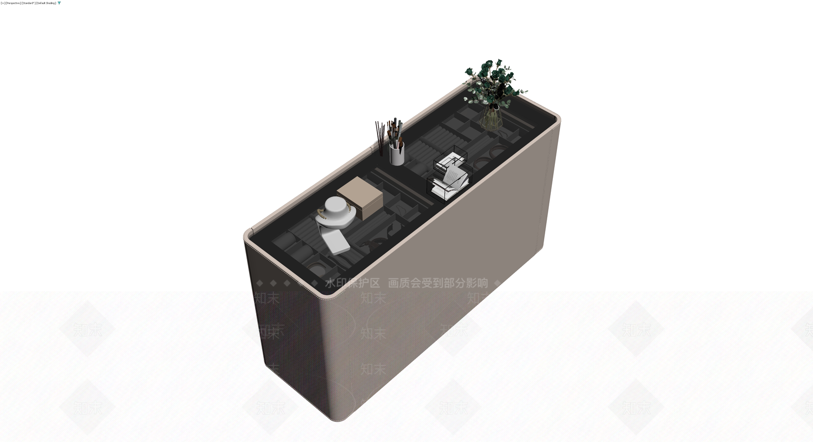 多斗储物柜及顶部饰品组合3D模型下载【ID:1230784252】