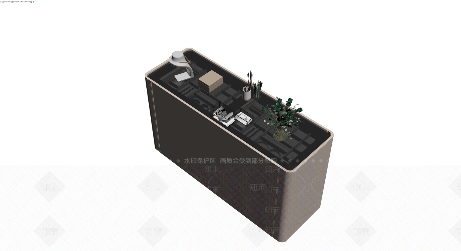 多斗储物柜及顶部饰品组合3D模型下载【ID:1230784252】